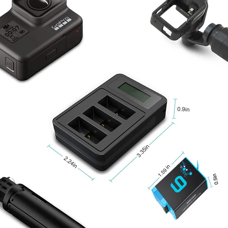 

2000mAh For GoPro 9 Battery and USB Intelligent Digital Display Fast Charger For GoPro Hero 9 Camera Battery Accessorie
