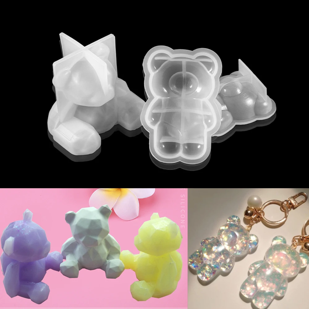 

1Pcs 3D Geometric Bear Shape Silicone Mold Crystal Epoxy Resin Pendants Keychain Moulds Crafts for DIY Jewelry Making Supplies