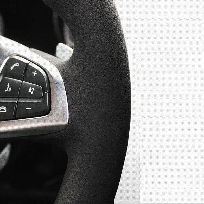 

Black Genuine Leather Black Suede Car Steering Wheel Cover for BMW F10 523Li