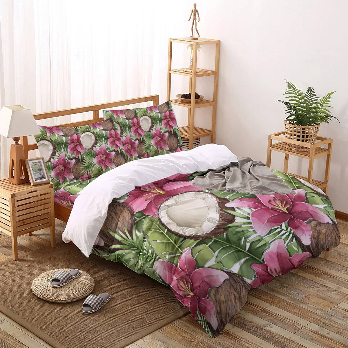 

Tropical Coconut Palm Leaf Print Comforter Bedding Set Duvet Cover Set Queen King Bed Home Housse De Couette Gift