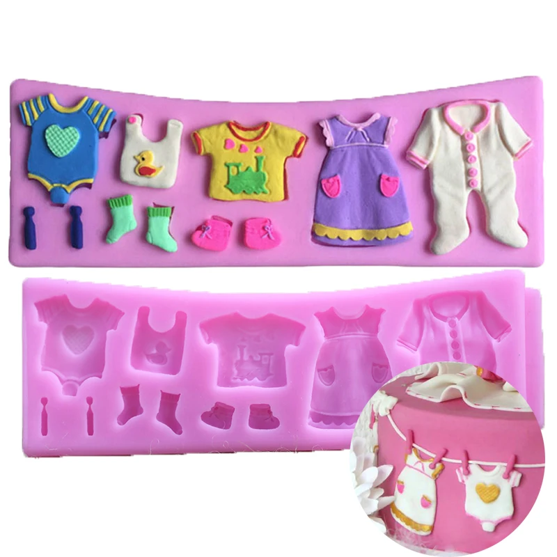3D Baby Clothes Shape Silicone Mould Sugar Mould Chocolate Mould Sugar Cake Decoration Tool Kitchen Baking Accessories SQ0134