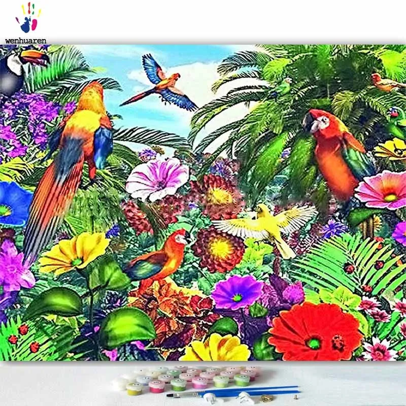 DIY картинки для раскраски по номерам с цветами птицы в лесу картина Рисование