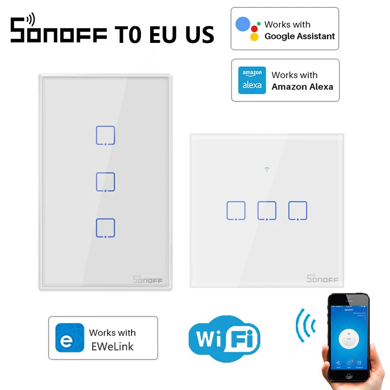 Умные переключатели SONOFF T0 WiFi EWeLink 1/2/3 группы разделенные на Умный дом