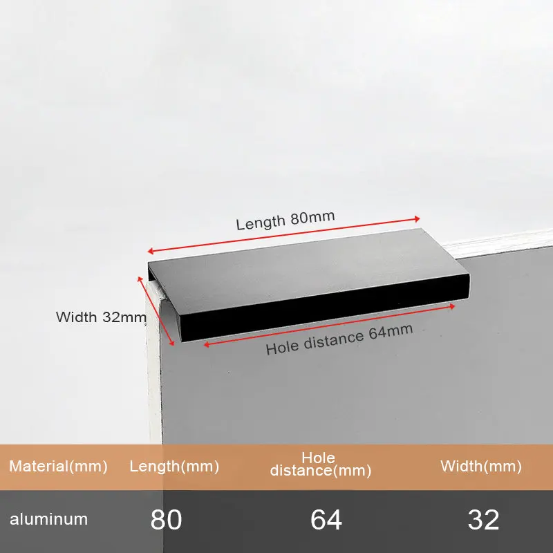 

Black Hidden Cabinet Handles Aluminum Alloy Kitchen Cupboard Pulls Drawer Knobs Furniture Handle Bedroom Door Hardware