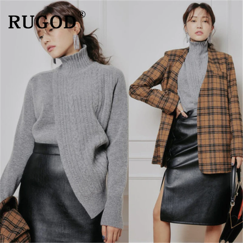 RUGOD 2019 женский свитер Vitnage пэчворк водолазка зимний теплый вязаный пуловер