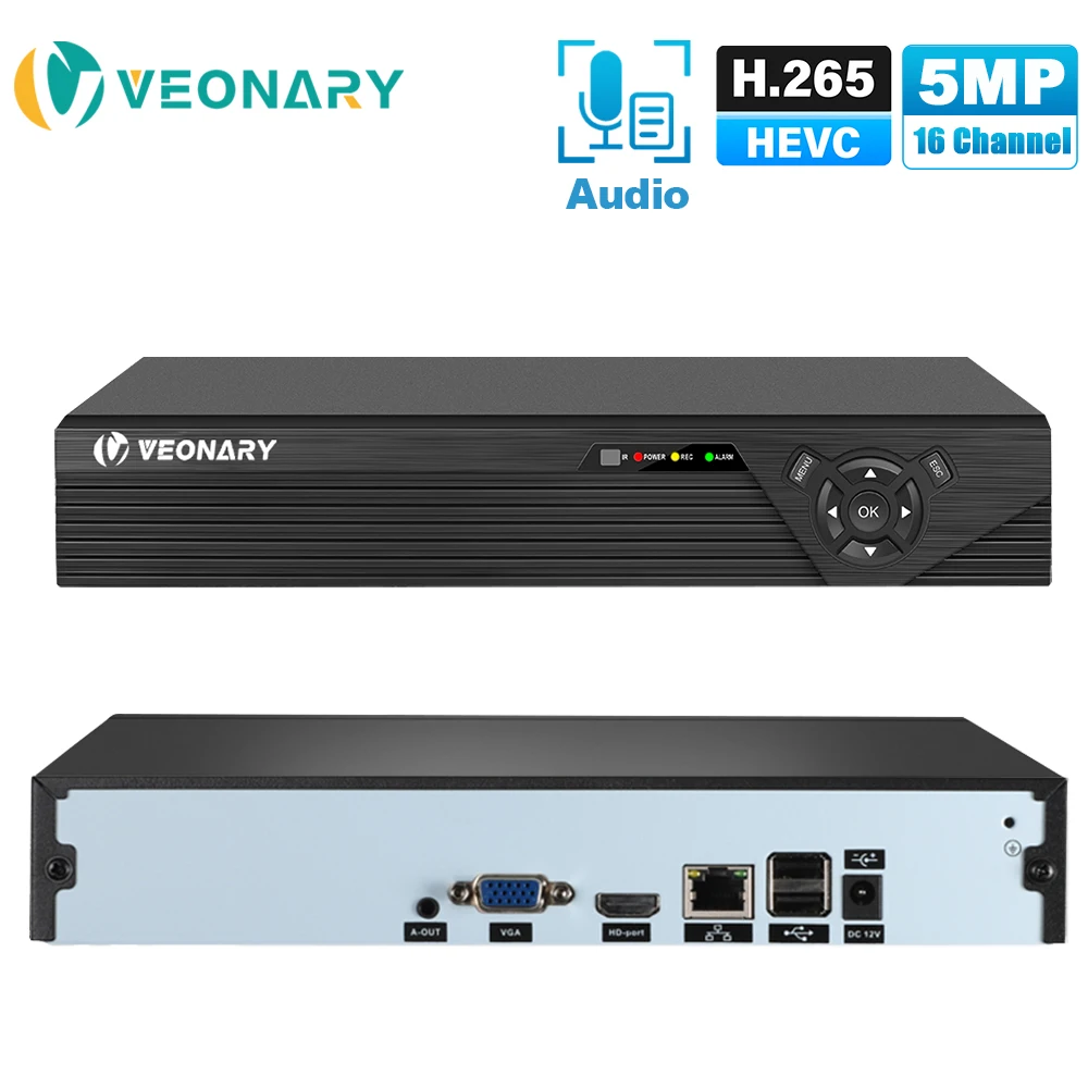 

VEONARY H.265 HEVC 8CH 16CH CCTV NVR for 5MP/4MP/3MP/2MP ONVIF 2.0 IP Camera Metal Network HD Video Recorder P2P for CCTV System