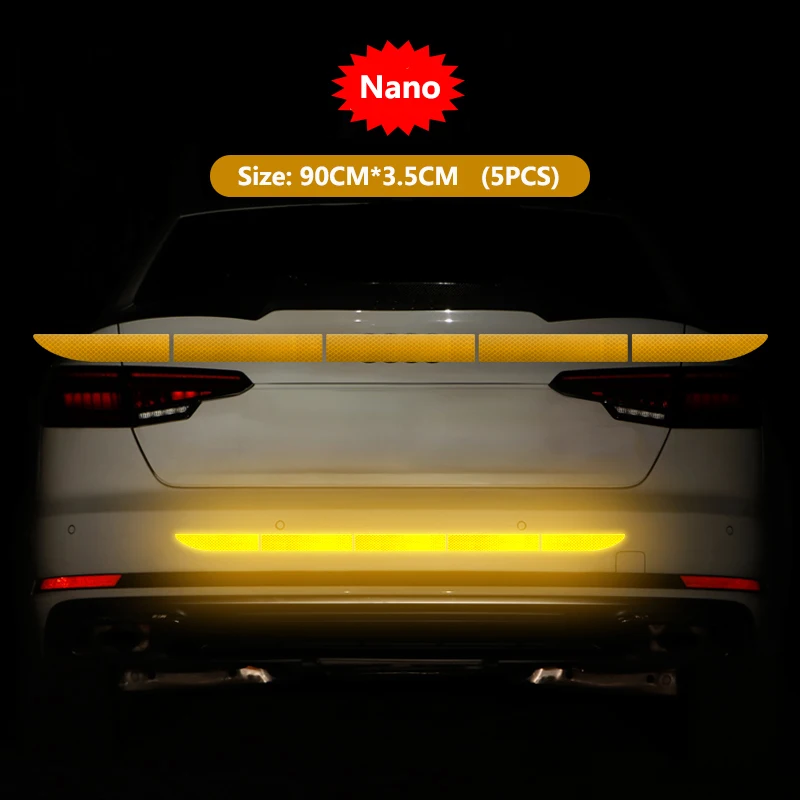 Nano Yellow Автомобильный стикер светоотражающий сигнальный защитный скотч пленка Авто полоса декоративный элемент для бампера отражение анти наклейки против столкновения автомобильные аксессуары - Цвет: Nano Yellow