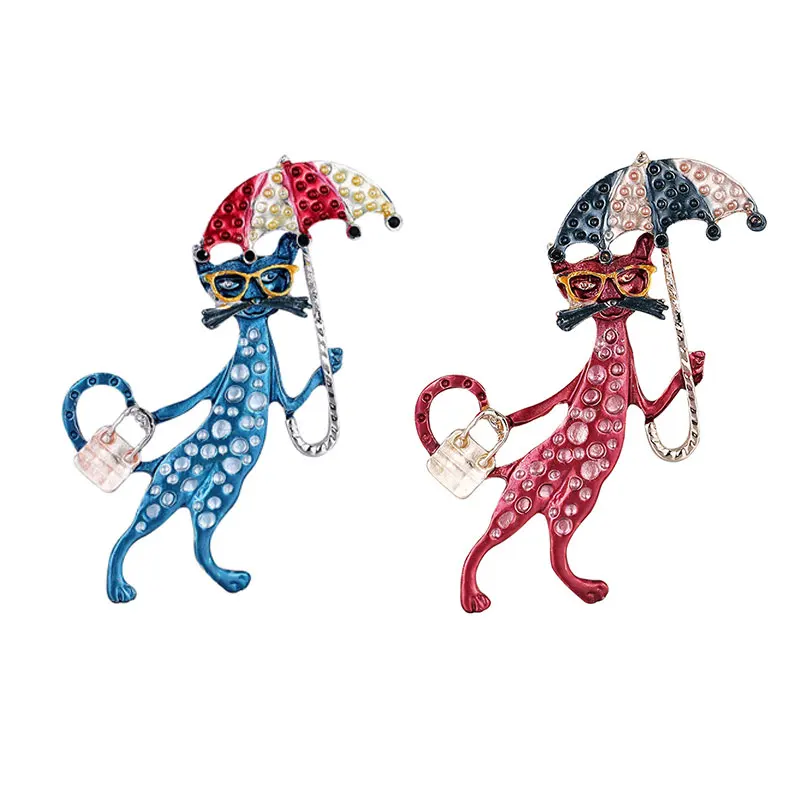 

Sexy Taking Bag and Umbrella Cat Brooches for Women Casual Office Brooch Pins Gifts