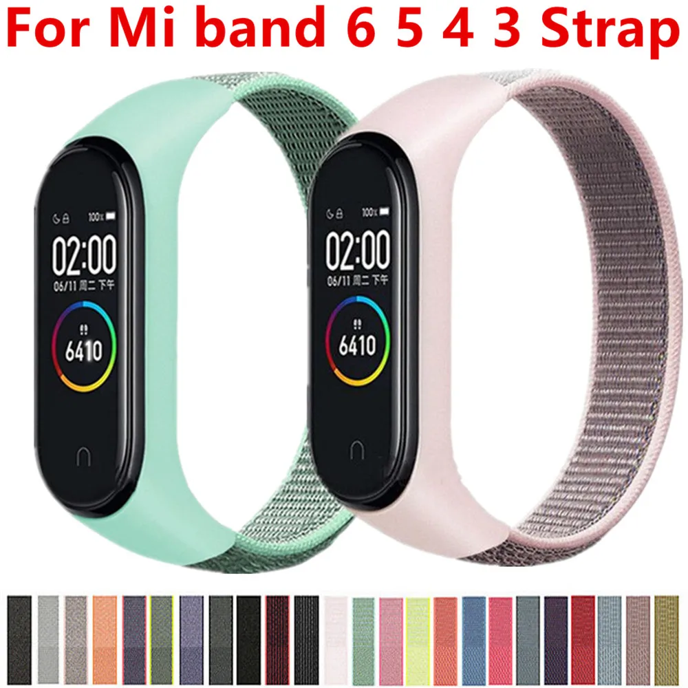 

For Mi band 6 4 3 5 Nylon Bracelet Smart Watch Strap Replaceable For Xiaomi Mi Band 4 5 Strap silicone Bracelet Sport Wristband
