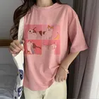 Женская летняя футболка с мультяшным принтом, Забавные футболки с изображением милого четырех кошек, повседневные футболки с коротким рукавом в стиле ольччан, Харадзюку, розовая уличная женская футболка