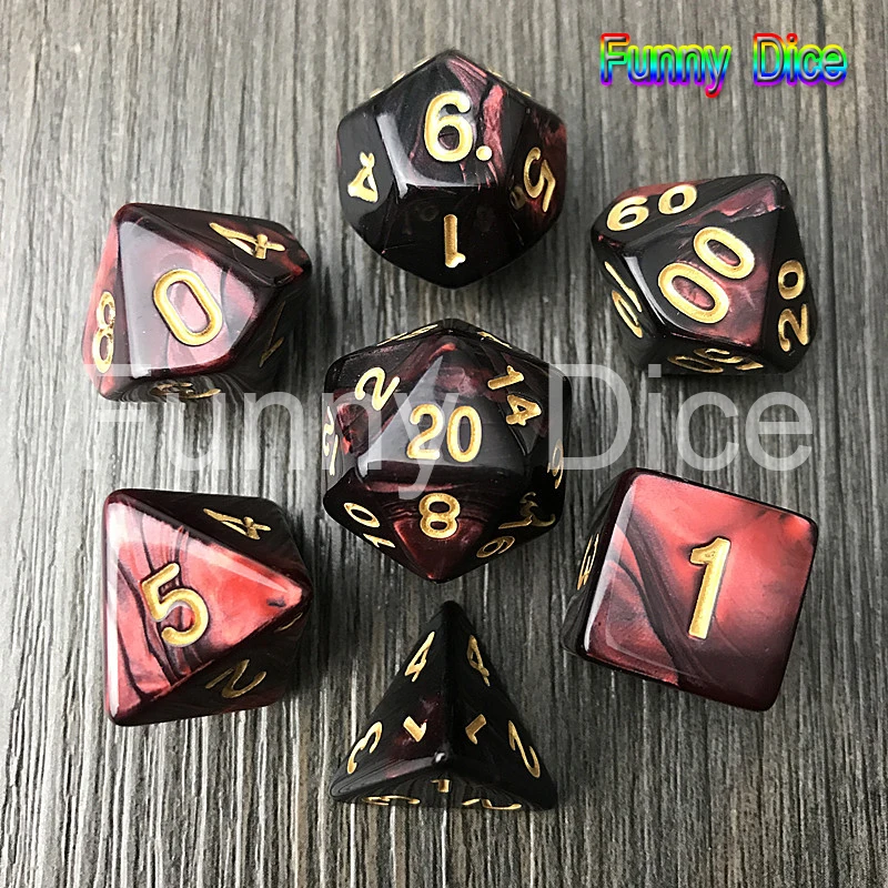 Red Black Новое поступление 7 шт. 2-х цветный набор Игральный костей с Туманность эффект d& игральная кость комплект d4, d6, d8, d10, d%, d12, d20 многогранные кубики, ролевые игры кубик для настольной игры - Цвет: Red Black
