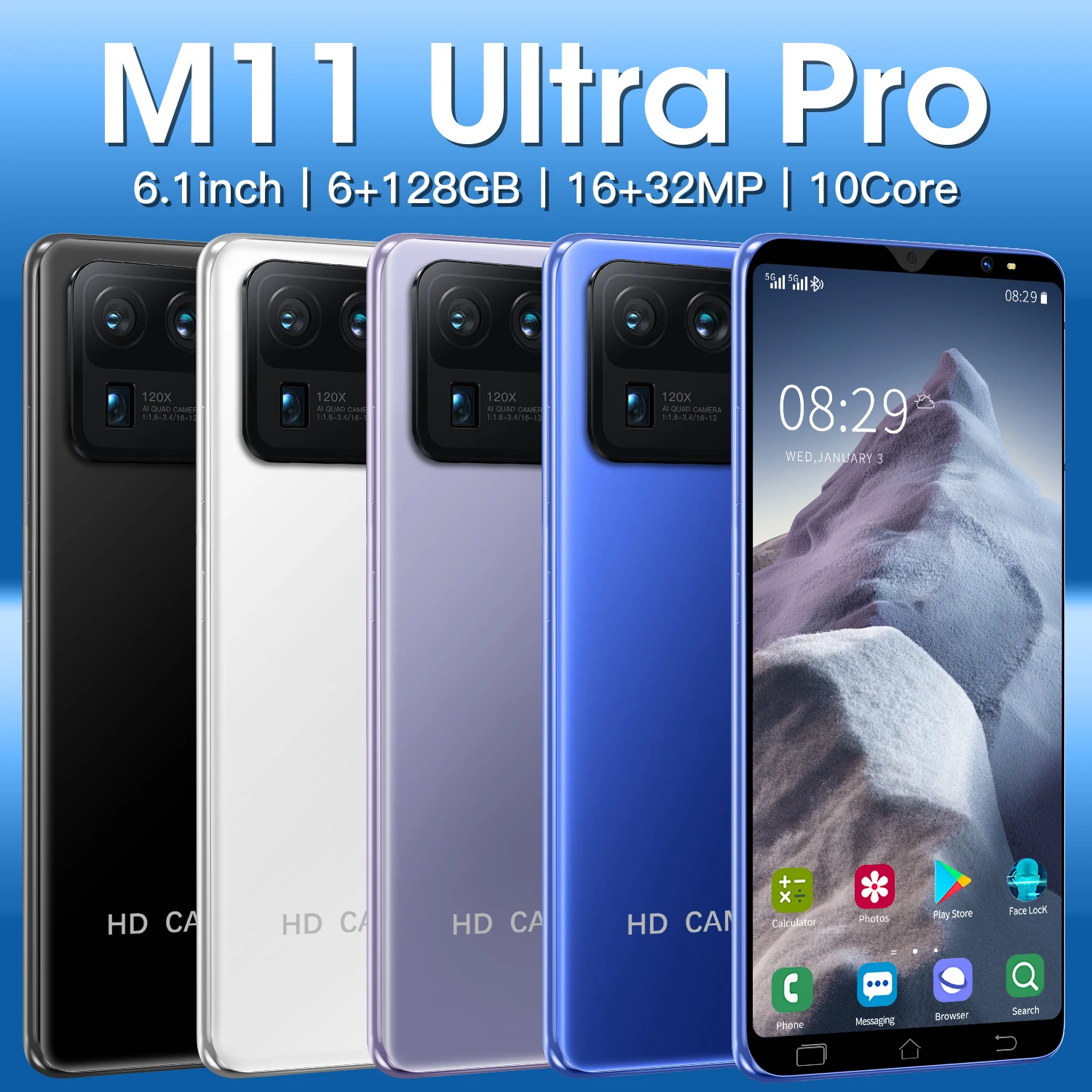 

M11 Ultra Pro Smart phone 6GB 128GB Smartphone 6.1 MTK 6889 10 core 5g network Mobile Phones Android 10.0 4800mAh CellPhones