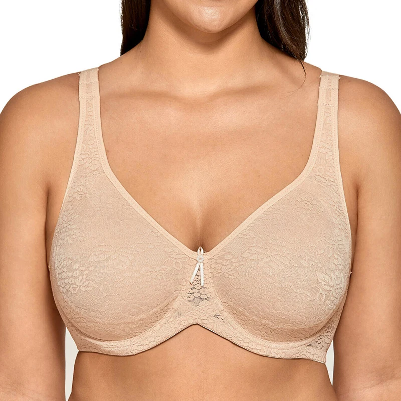Размера плюс женские гладкие полный охват мягкой кружевной бюстгальтер на