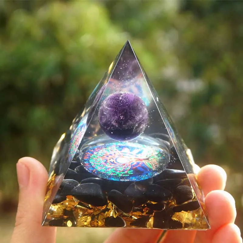 

Natural Amethyst Sphere Obsidian Orgone Pyramid Copper Crystal Gravel Orgonite Energy Yoga Chakra Meditation Pyramid Jewelry