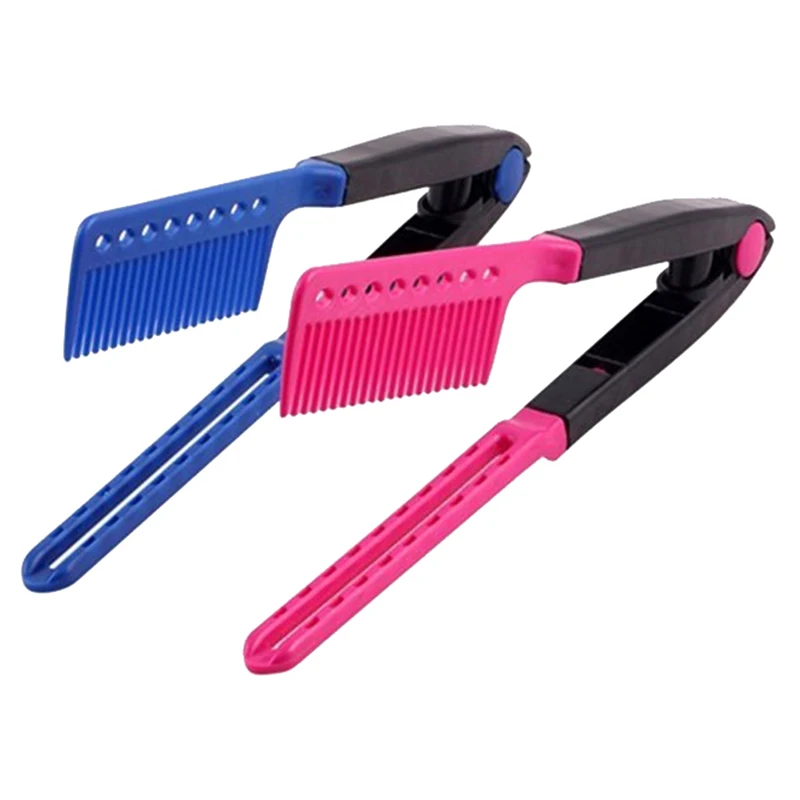 

1PC V Type Hair Straightener Comb Portable DIY Salon Haircut Hairdressing Styling Clip Washable Folding Hair Anti-Static Brush