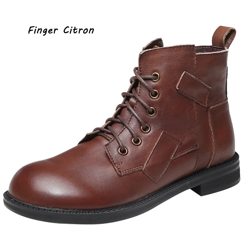 

Finger Citron Genuine Cow Leather Women Anckle Boots Round Toe With Zipper Rubber Outsole By Handmade Lady Style Size 35-41