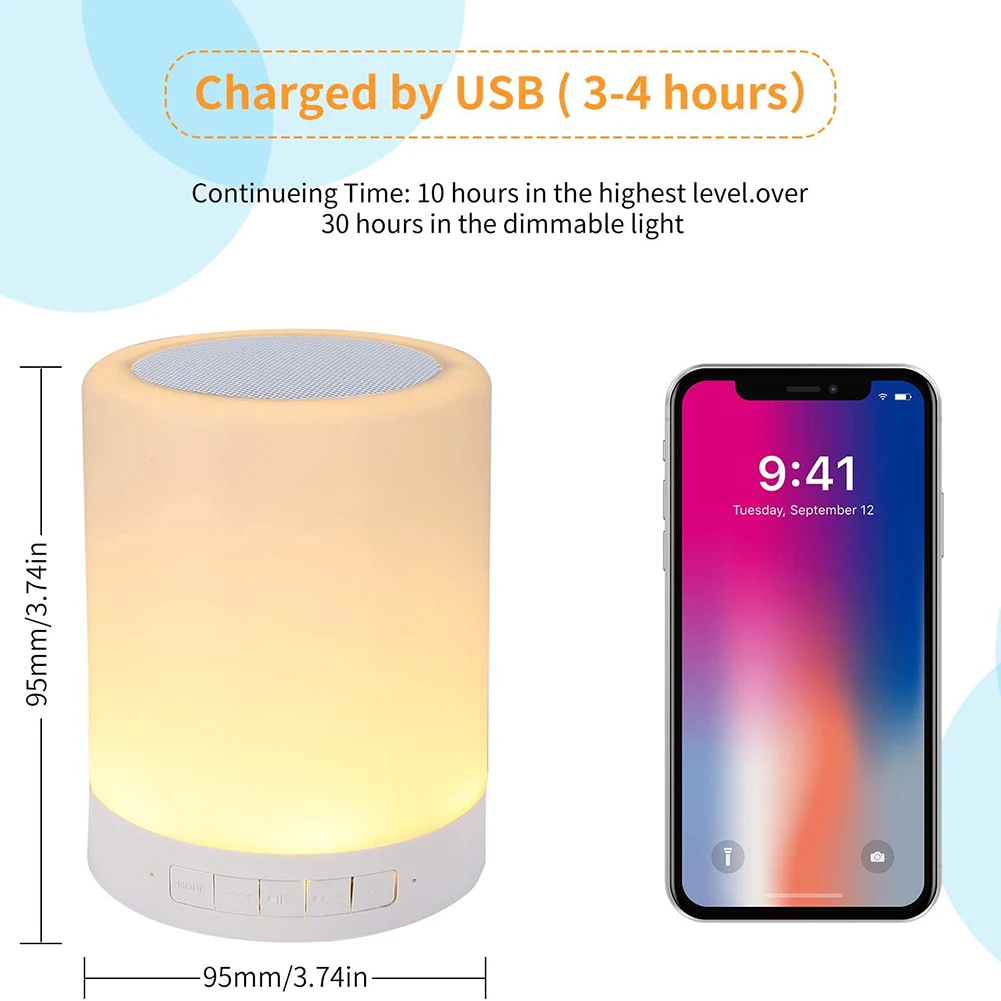 

Bluetooth LED Night Light RGB Touch Sensor Control Bedside Lamp Portable Chargable Color Change Table Light for Kids Bedroom