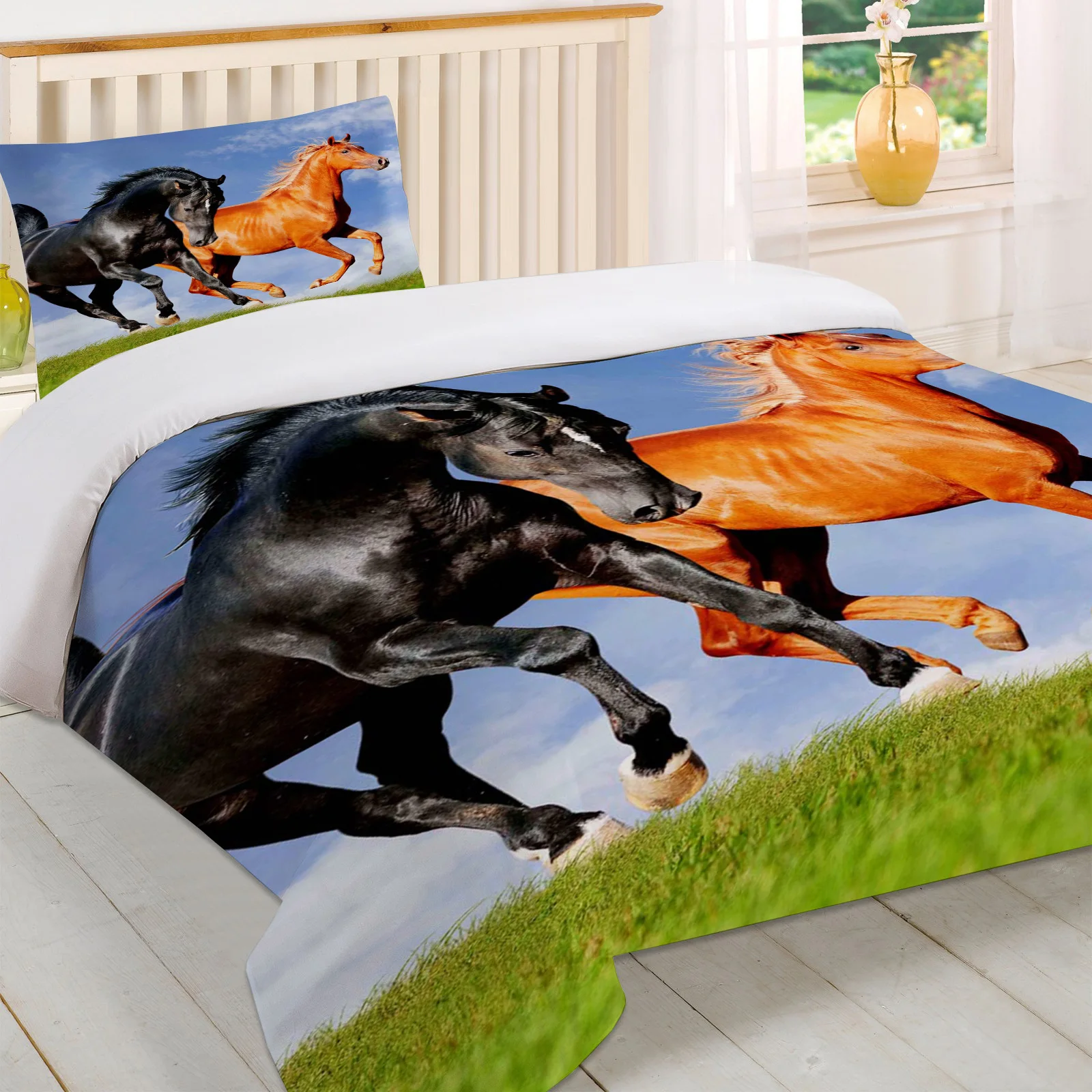 Пастбища лошадь небо Пододеяльник подушка чехол Стёганое одеяло крышка