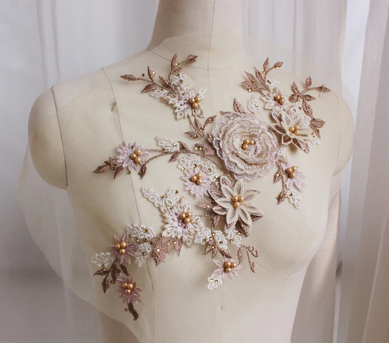 

Многоцветные 3D Цветы, кружевная ткань, аппликации, вышивка, бусины, сетка, пришивная нашивка для свадебного платья, украшение «сделай сам»