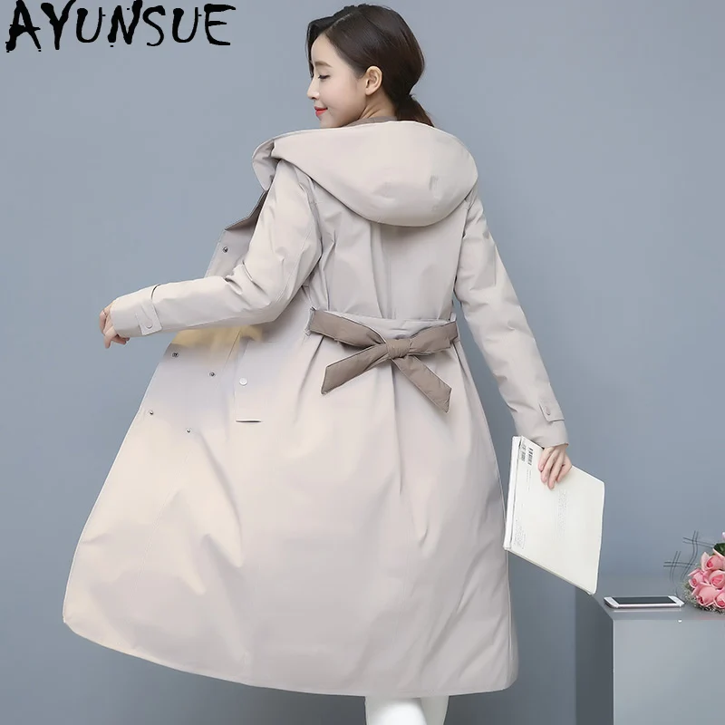 AYUNSUE женский пуховик с капюшоном осенне зимнее пальто на белом утином пуху