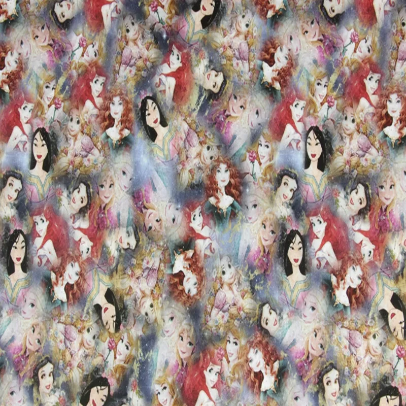 

Disney Princess Collection 100% Cotton Fabric for Girl Clothes Hometextile Cushion Cover Backpack Needlework DIY