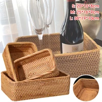 rattan baskets rectangular handwoven storage serving basket organizer holder box for fruit snack bread picnic kitchen supplies