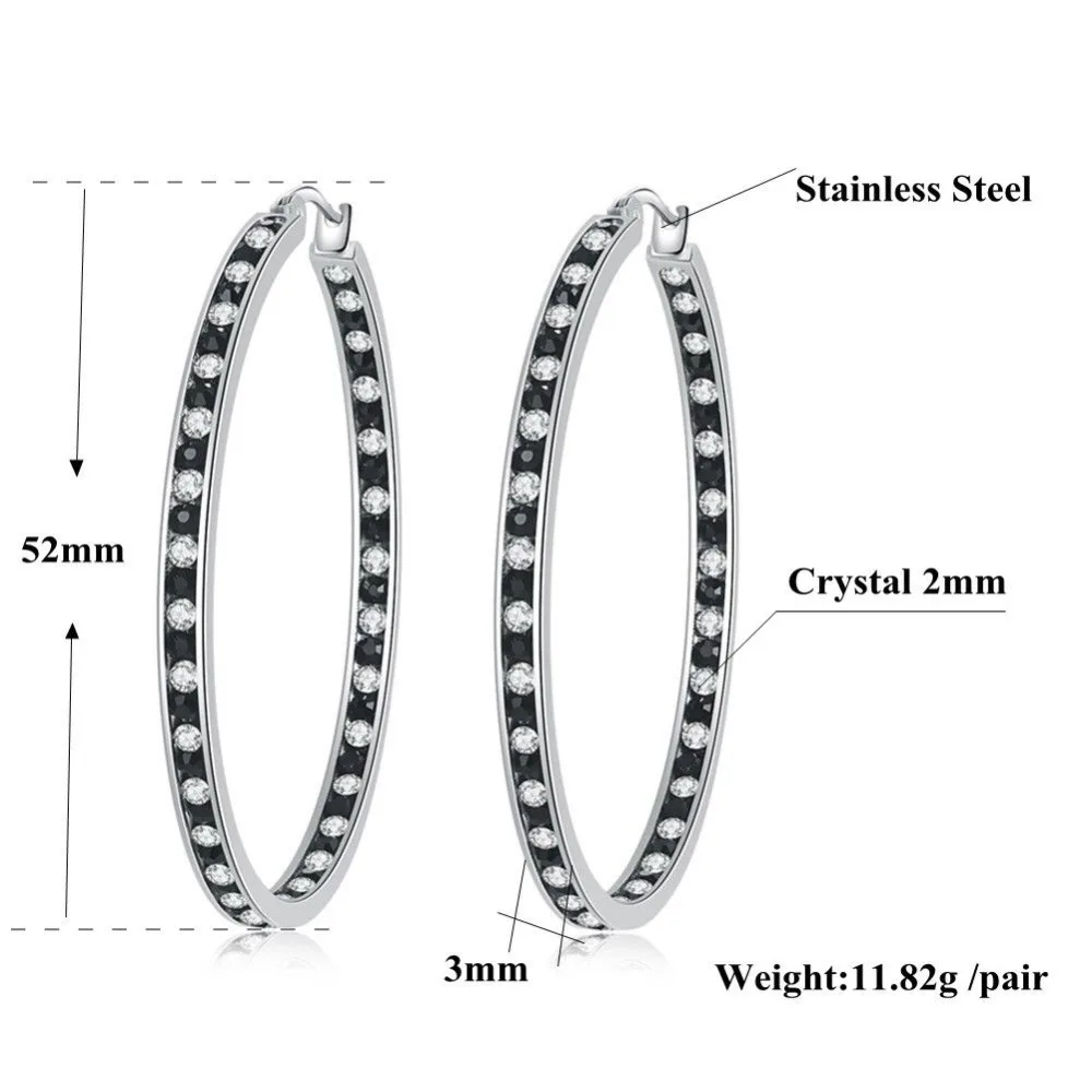 CiNily 9 Tone Rose Gold Silver Plated Black Hoop Earrings Stainless Steel CZ Crystal Big Round Circle Rock Punk Fully-Jewelled images - 6