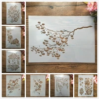 8pcslot a4 29cm flowers leaves branches diy layering stencils wall painting scrapbook coloring embossing album decor template