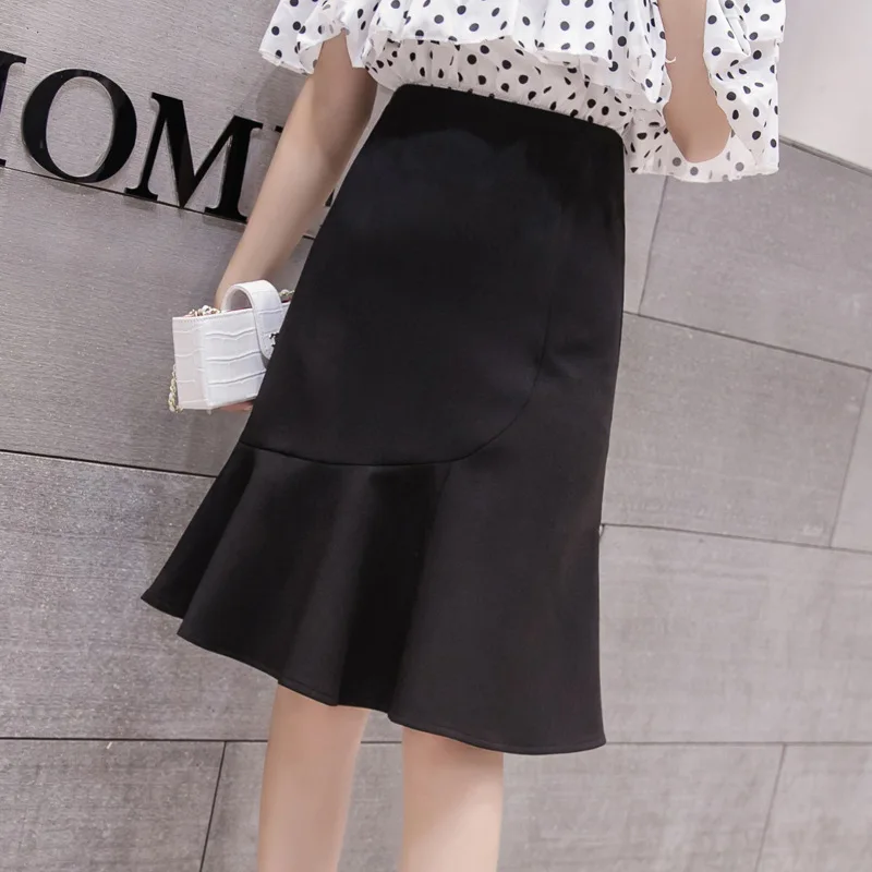 

Female Fashion Temperament High Waist Ruffled Slim Thin Skirt Spring Summer Women Fishtail Half-length Skirt Office Lady Solid