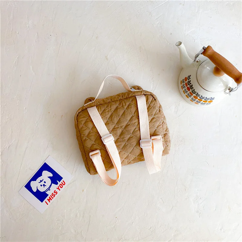 Хлопковый детский маленький рюкзак с милым медведем повседневный стеганый