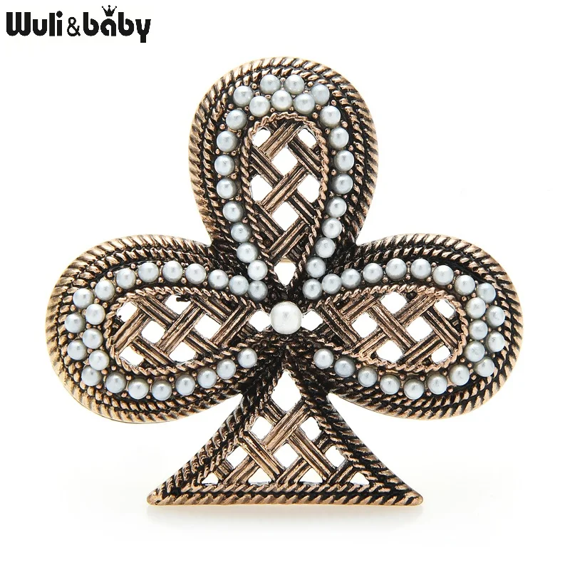 

Wuli&baby Vintage Pocker Face Club Brooches Women Men Pearl Party Casual Brooch Pins Gifts