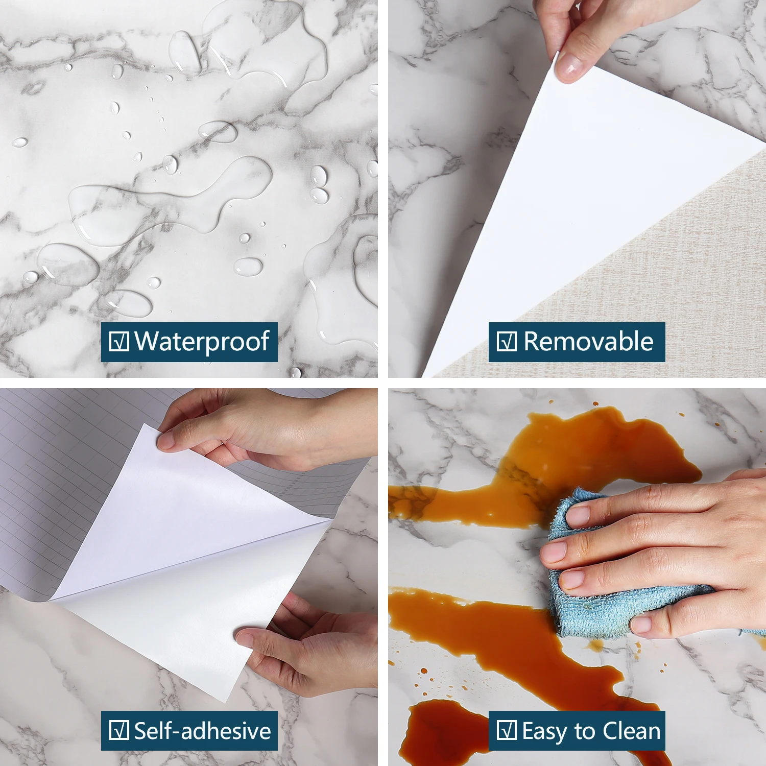

Waterproof Oil-proof Marble Self Adhesive Wallpaper Vinyl Film Wall Stickers Bathroom Bedroom Kitchen Cupboard Home Improvement