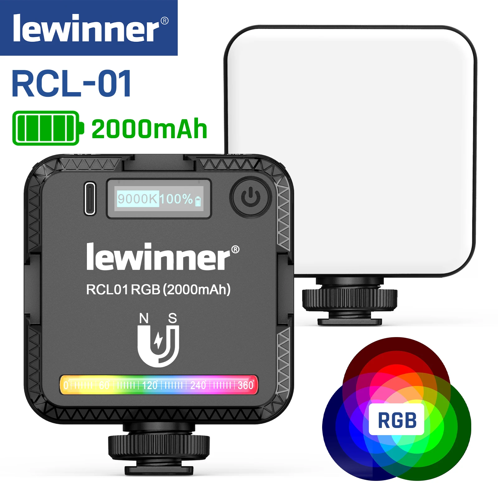 

Lewinner RCL01 Mini RGB LED Video Light Photography Fill Light with Cold Shoe Mounts for Live Vlog/Youtube/Tik tok