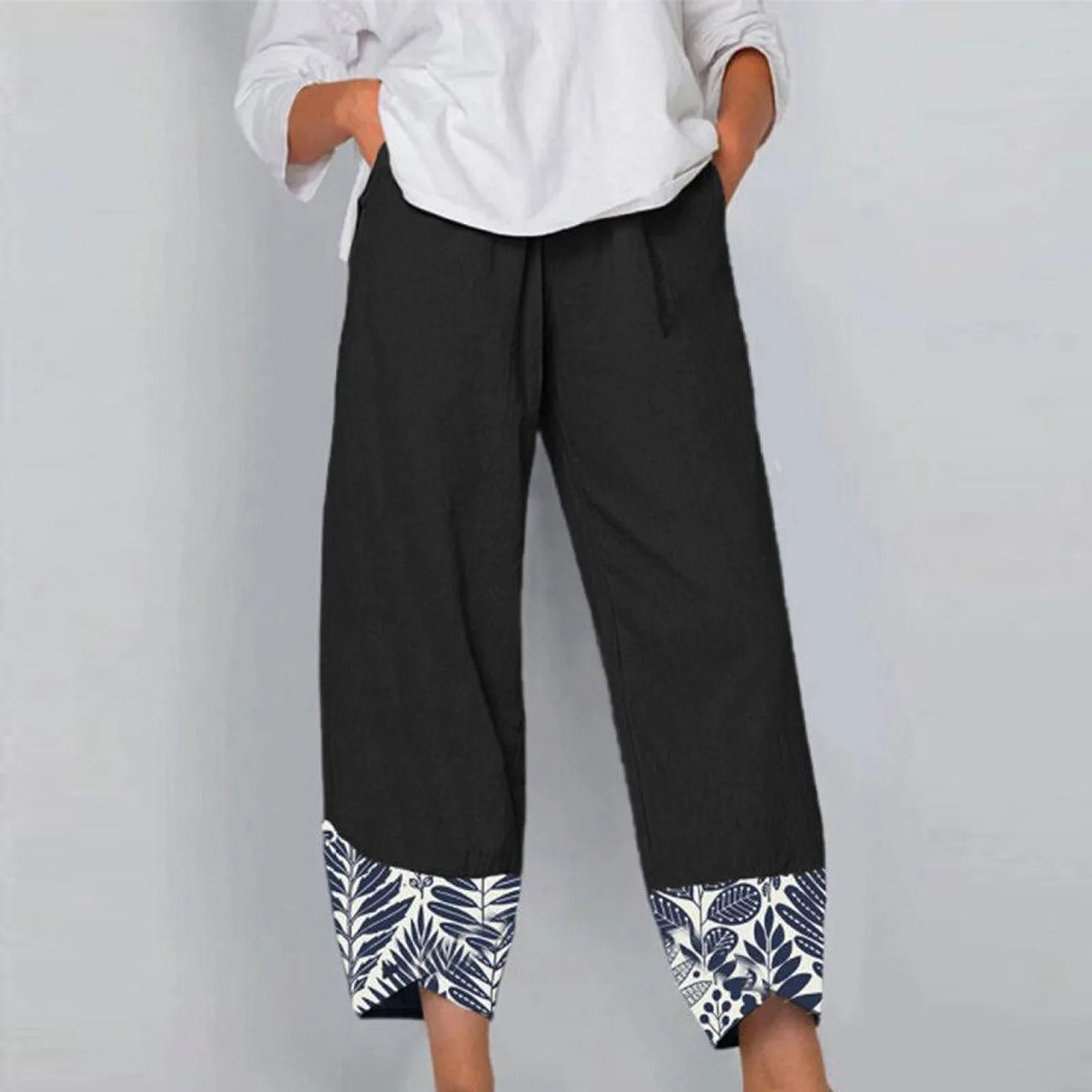 

High Quality Women's Summer Casual Loose Cotton And Linen Embroidered Wide-leg Pants pantalones de mujer