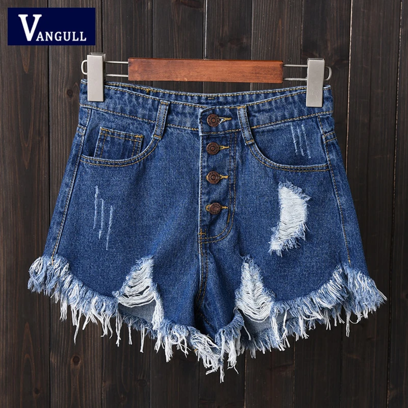 Женские джинсовые шорты Vangull с высокой талией однотонные прямые модные дырками