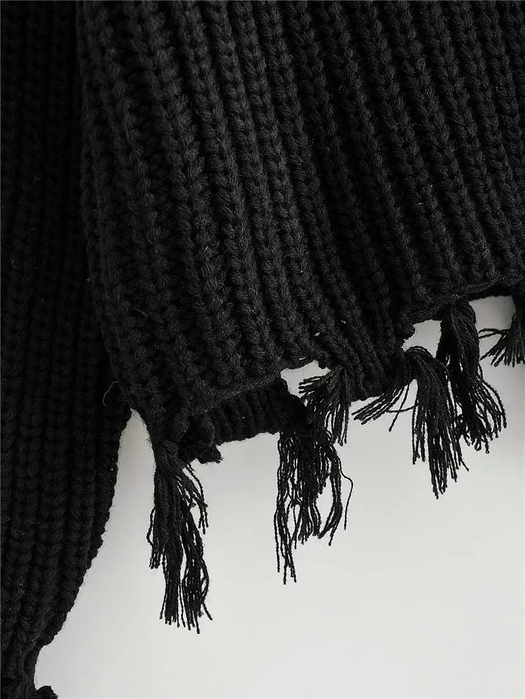 

Womens Sweater 2020 New Street Hipster Lazy Hole Tassel Sweater Women's Autumn Winter Stand Collar Loose Slim Short Pullover