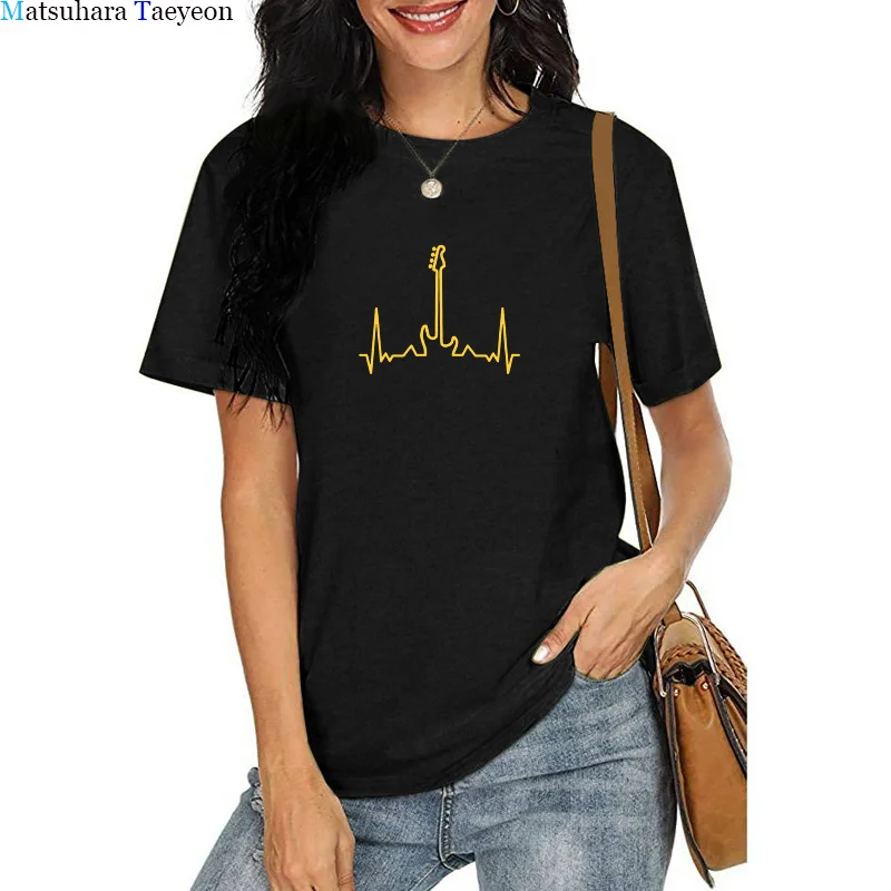 

Guitar Heartbeat Print Women Tshirt Cotton Casual Funny T Shirt Fashion New Summer Short Sleeve Plus Size Clothing WomenT Shirt