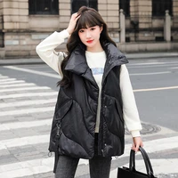 turn down collar womens autumn winter vest solid zipper pockets ladies loose sleeveless jacket thick vests waistcoat female
