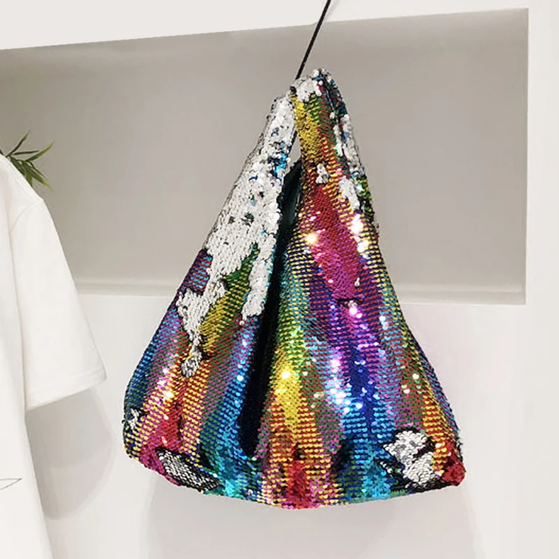 Новинка 2021 модная блестящая женская сумка Ins с блестками яркий цвет радужная для