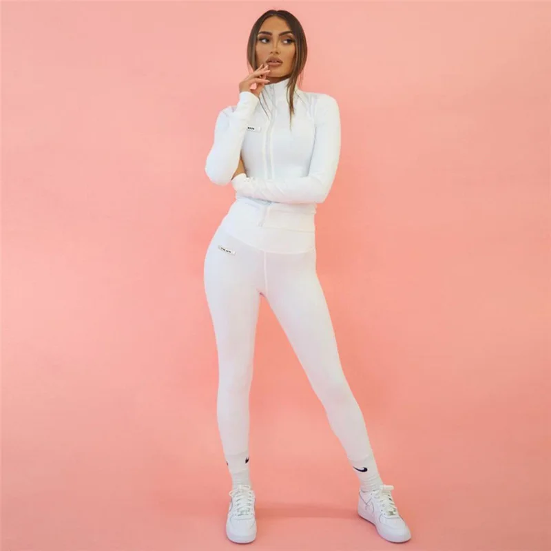 

GBVLGAR Activewear Two Piece Sets Women Outfits Long Sleeve Zipper Coat+High Waist Skinny Stretch Pants Matching Lady Casualwear