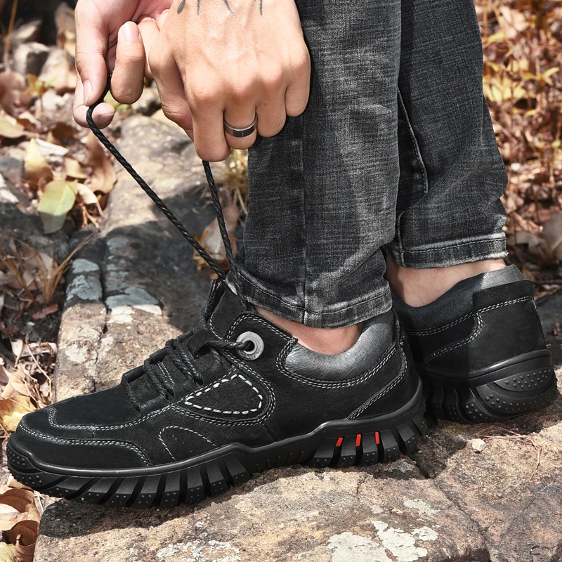 

Men's Genuine Leather Shoes lace up oxfords Head Leather Soft Anti-slip Driving Shoes Man Spring autumn outdoor fashion Shoes