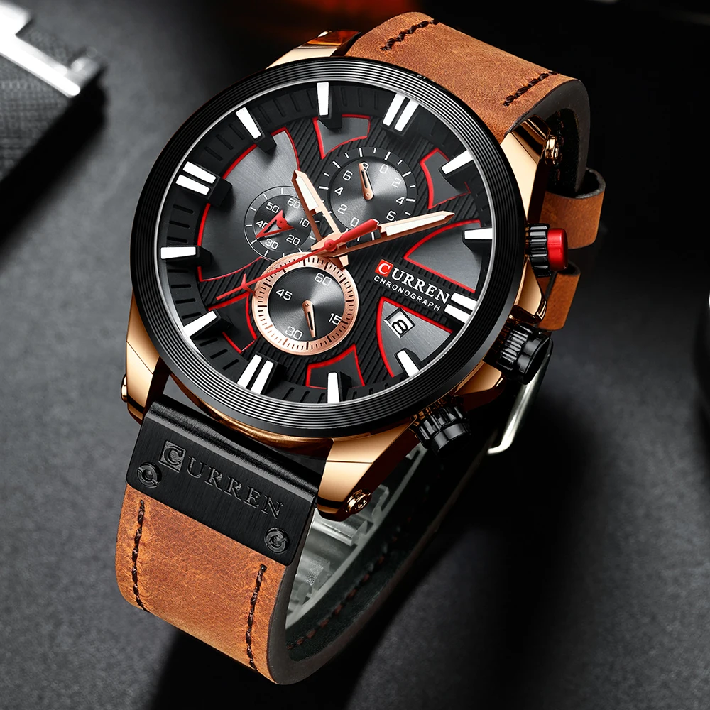 CURREN Watch Chronograph Sport Mens Watches Quartz Clock Leather Male Wristwatch Relogio Masculino Fashion Gift for Men | Наручные часы