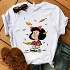 Женская футболка с мультипликационным принтом Mafalda, Женская Повседневная футболка в стиле Харадзюку, модная Милая футболка с коротким рукавом