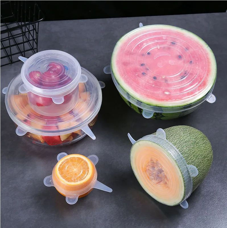 

6 Pcs/Set Food Silicone Cover Cap Universal Silicone Lids For Cookware Bowl Reusable Stretch Lids Kitchen Accessories
