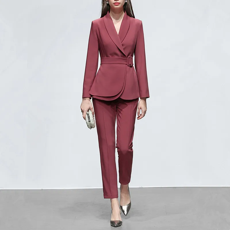 

Women's suits female slim fit temperament suit two piece set blazer trousers women's double breasted casual commute formal suits