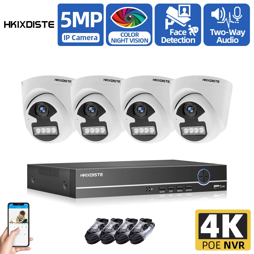 

H.265 4CH 8MP POE NVR CCTV Camera Security System Kit 5MP Two-way Audio Video Surveillance Set HD IP Monitoring Camera System