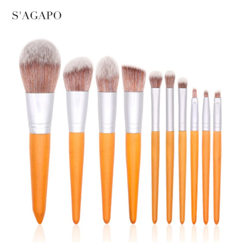 

S'AGAPO 10pc Concealer Eyeshadow Makeup Brush Set Professional Loose Powder Foundation Blush beauty Makeup tools for students
