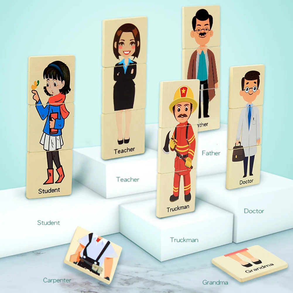 Деревянные пазлы Мультяшные профессиональные сопряжения английский обучения