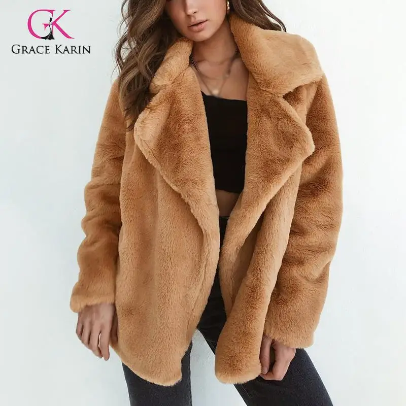 Grace Karin пальто из искусственного меха для женщин осень зима теплая плюшевая