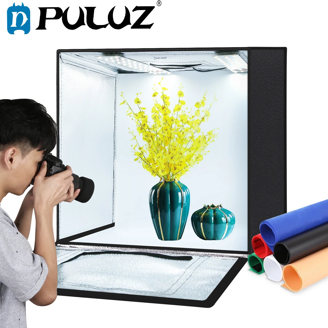 PULUZ 200/80/60/40cm Portable Photo Studio Lightbox Photography Softbox Photo Lighting Studio Shooting Tent Box Kits&6 Backdrops